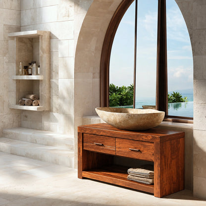 Natural Solid Wood Bathroom Vanity with 2 Drawers and Open Shelf - Livewoodcraft - 2016 - 2
