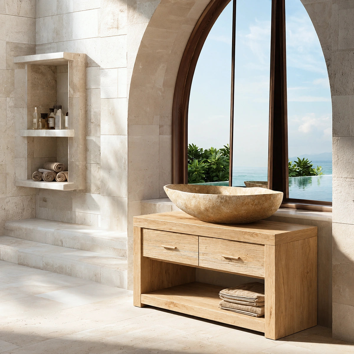 Natural Solid Wood Bathroom Vanity with 2 Drawers and Open Shelf - Livewoodcraft - 2016 - 3