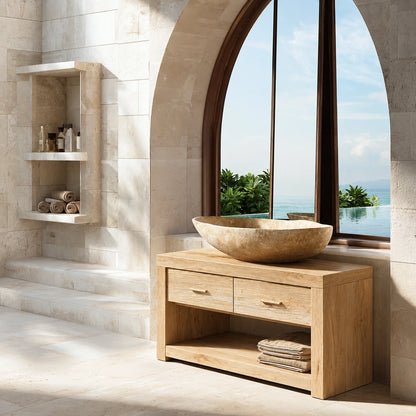 Natural Solid Wood Bathroom Vanity with 2 Drawers and Open Shelf - Livewoodcraft - 2016 - 3