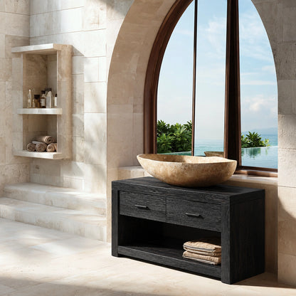 Natural Solid Wood Bathroom Vanity with 2 Drawers and Open Shelf - Livewoodcraft - 2016 - 4