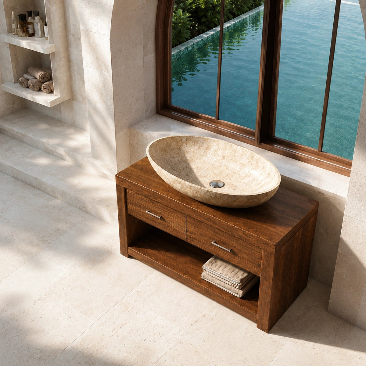 Natural Solid Wood Bathroom Vanity with 2 Drawers and Open Shelf - Livewoodcraft - 2016 - 6