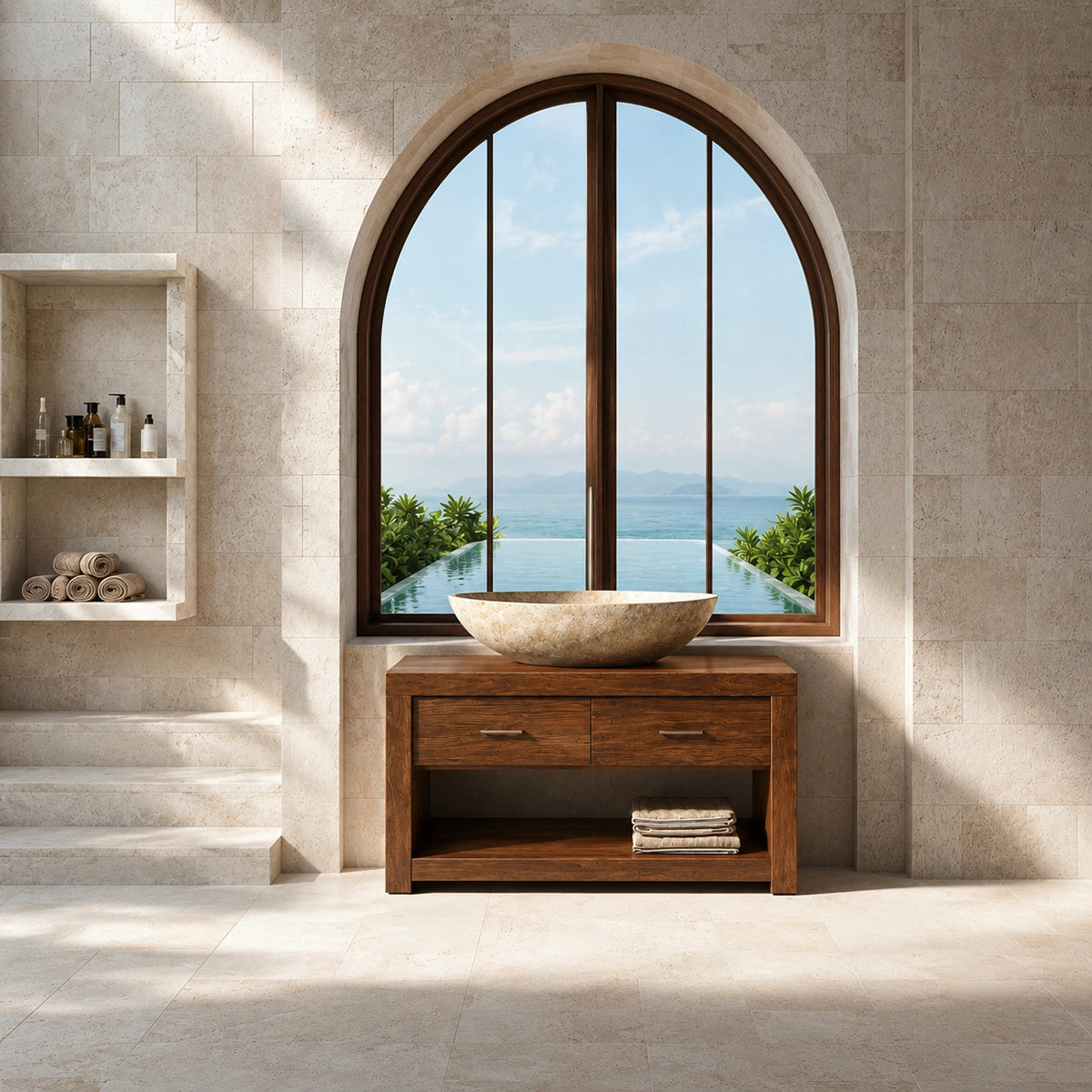 Natural Solid Wood Bathroom Vanity with 2 Drawers and Open Shelf - Livewoodcraft - 2016 - 7