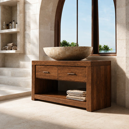 Natural Solid Wood Bathroom Vanity with 2 Drawers and Open Shelf - Livewoodcraft - 2016 - 8