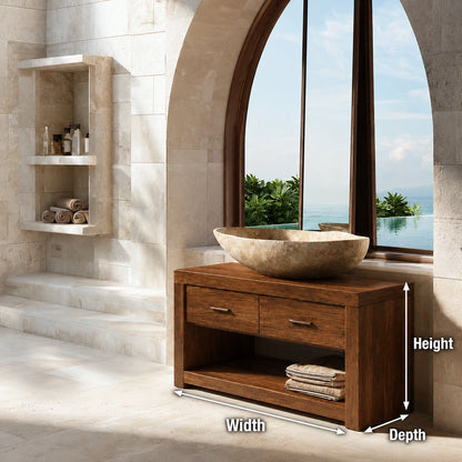 Natural Solid Wood Bathroom Vanity with 2 Drawers and Open Shelf - Livewoodcraft - 2016 - 9