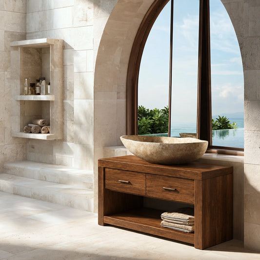 Natural Solid Wood Bathroom Vanity with 2 Drawers and Open Shelf - Livewoodcraft - 2016