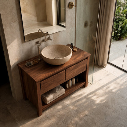 Natural Solid Wood Bathroom Vanity with 2 Drawers and Open Shelf - Livewoodcraft - 7