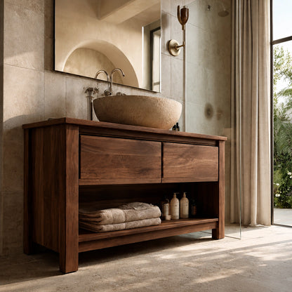 Natural Solid Wood Bathroom Vanity with 2 Drawers and Open Shelf - Livewoodcraft - 8