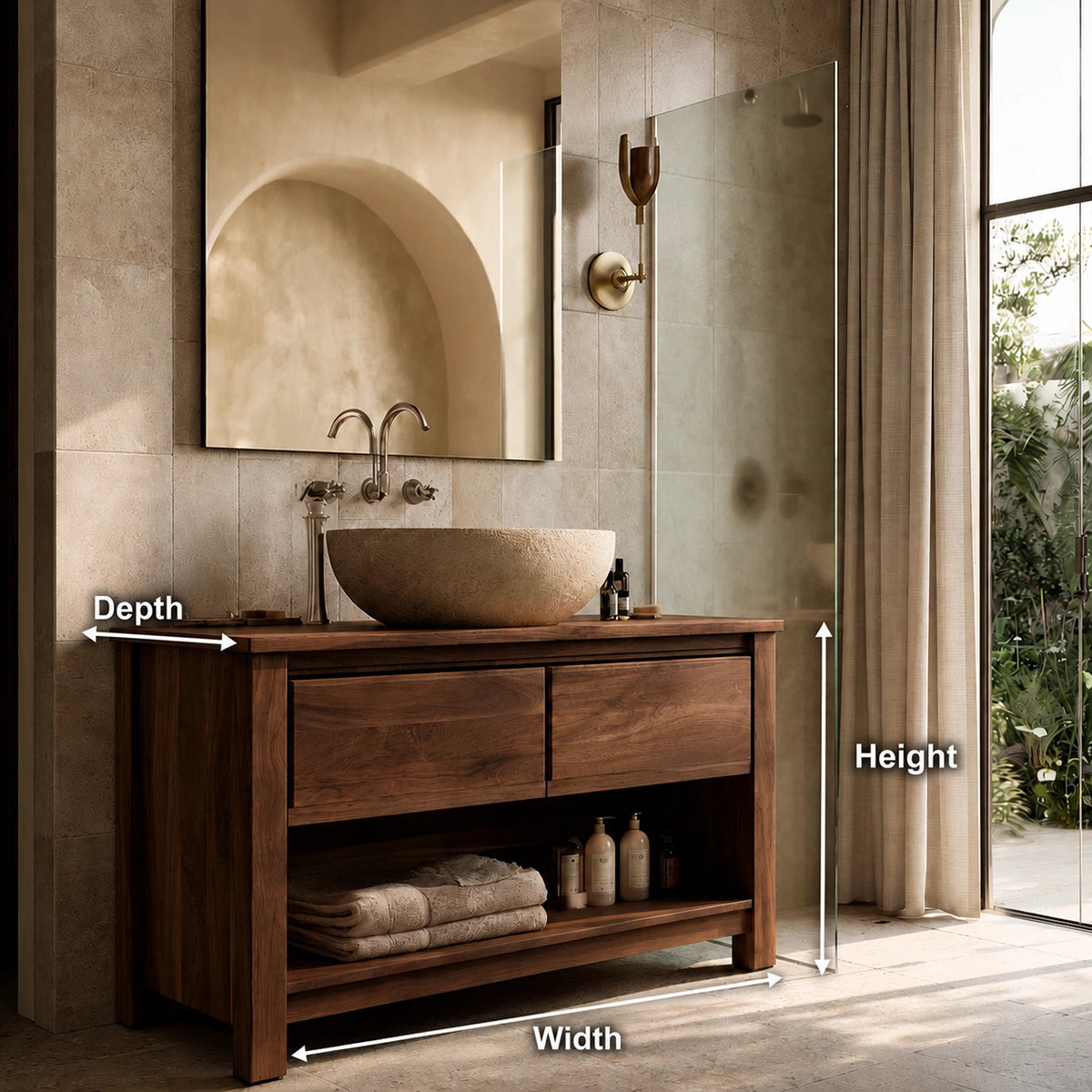 Natural Solid Wood Bathroom Vanity with 2 Drawers and Open Shelf - Livewoodcraft - 9