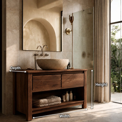 Natural Solid Wood Bathroom Vanity with 2 Drawers and Open Shelf - Livewoodcraft - 9