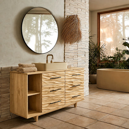Natural Solid Wood Bathroom Vanity with 6 Drawers and Side Open Shelves - Livewoodcraft - 3