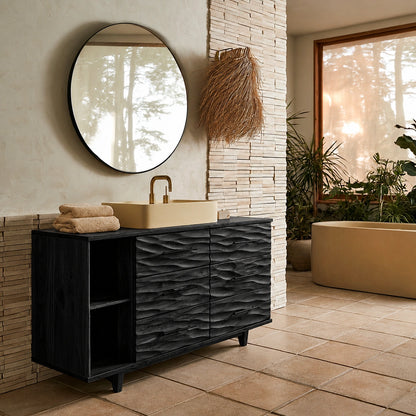Natural Solid Wood Bathroom Vanity with 6 Drawers and Side Open Shelves - Livewoodcraft - 4