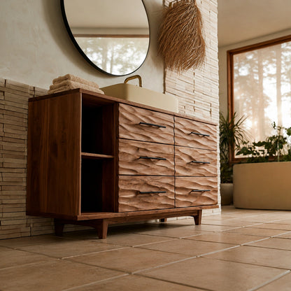 Natural Solid Wood Bathroom Vanity with 6 Drawers and Side Open Shelves - Livewoodcraft - 6