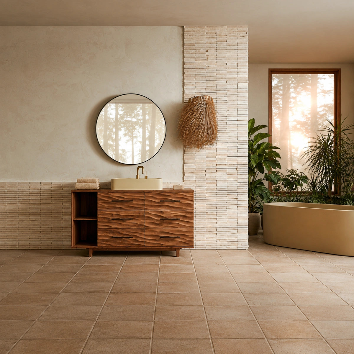 Natural Solid Wood Bathroom Vanity with 6 Drawers and Side Open Shelves - Livewoodcraft - 8