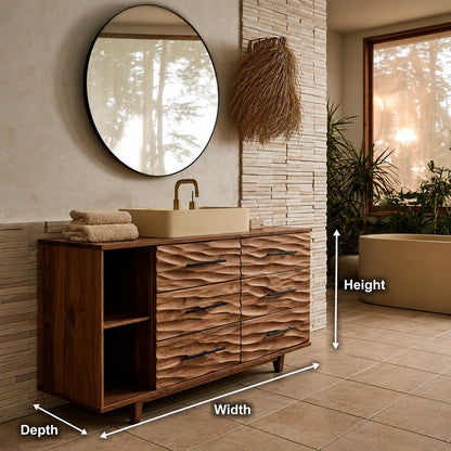 Natural Solid Wood Bathroom Vanity with 6 Drawers and Side Open Shelves - Livewoodcraft - 9