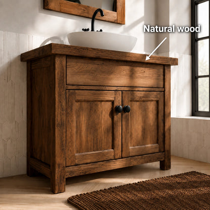 Natural Solid Wood Bathroom Vanity with Drawer and 2 Doors – Rustic Style - Livewoodcraft - 10