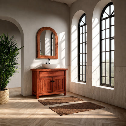 Natural Solid Wood Bathroom Vanity with Drawer and 2 Doors – Rustic Style - Livewoodcraft - 2