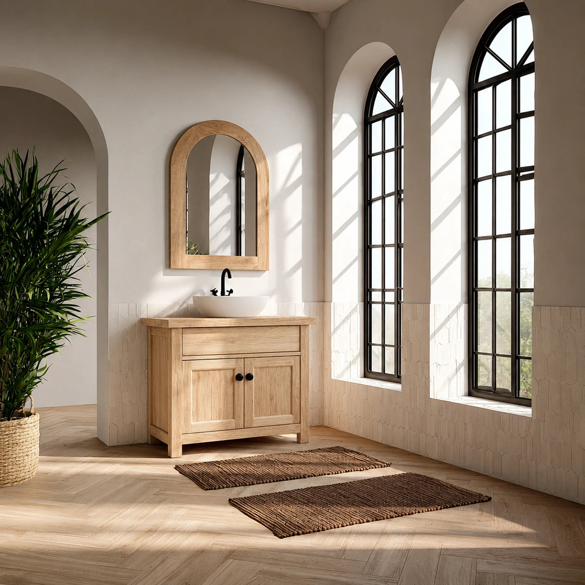 Natural Solid Wood Bathroom Vanity with Drawer and 2 Doors – Rustic Style - Livewoodcraft - 3