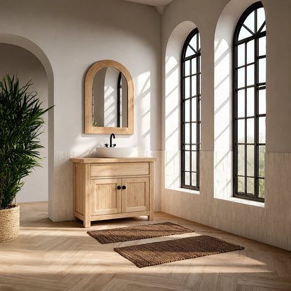 Natural Solid Wood Bathroom Vanity with Drawer and 2 Doors – Rustic Style - Livewoodcraft - 3
