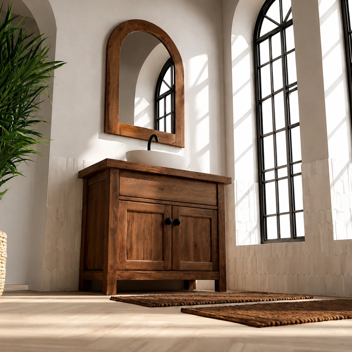 Natural Solid Wood Bathroom Vanity with Drawer and 2 Doors – Rustic Style - Livewoodcraft - 6