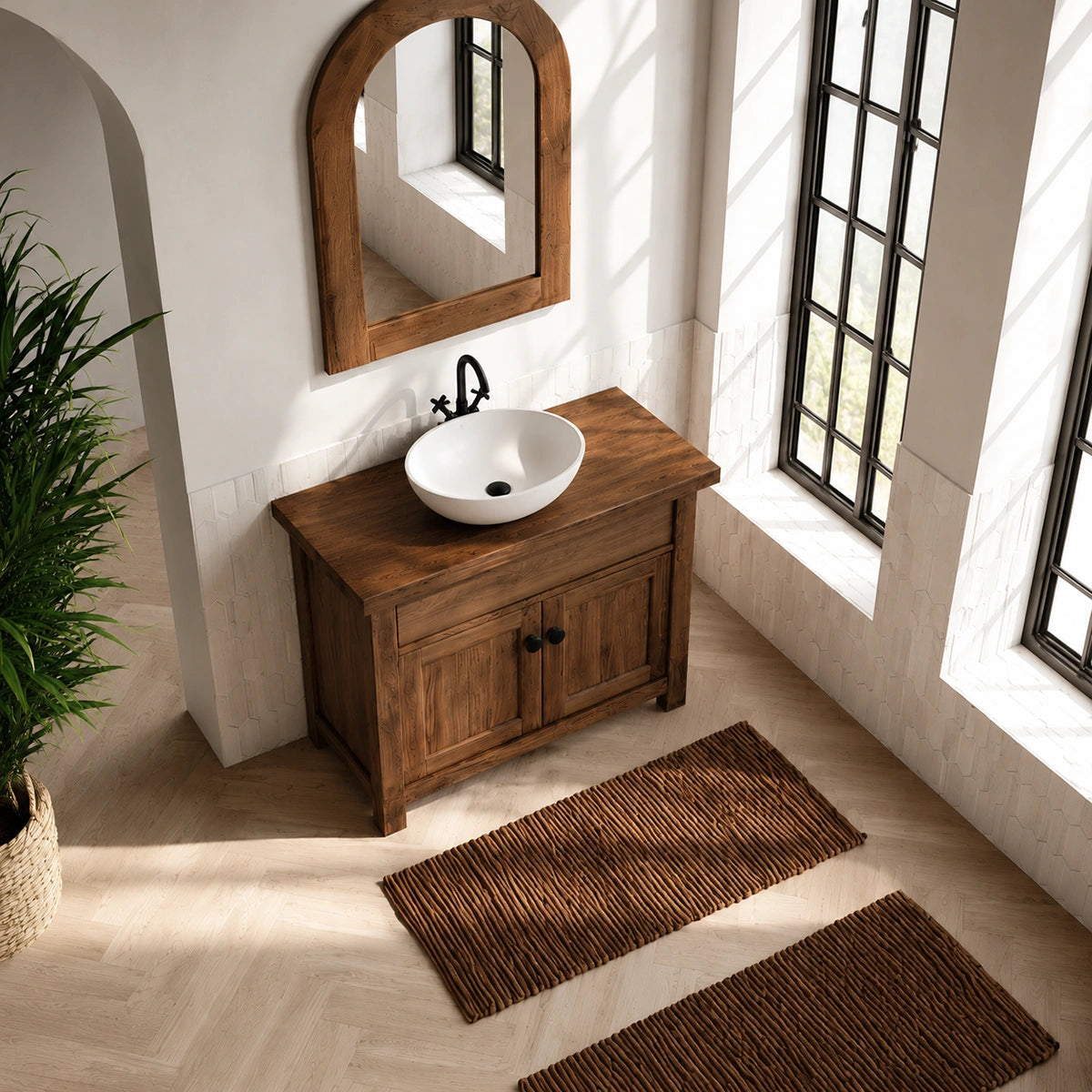 Natural Solid Wood Bathroom Vanity with Drawer and 2 Doors – Rustic Style - Livewoodcraft - 7