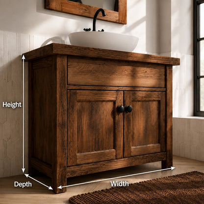 Natural Solid Wood Bathroom Vanity with Drawer and 2 Doors – Rustic Style - Livewoodcraft - 9