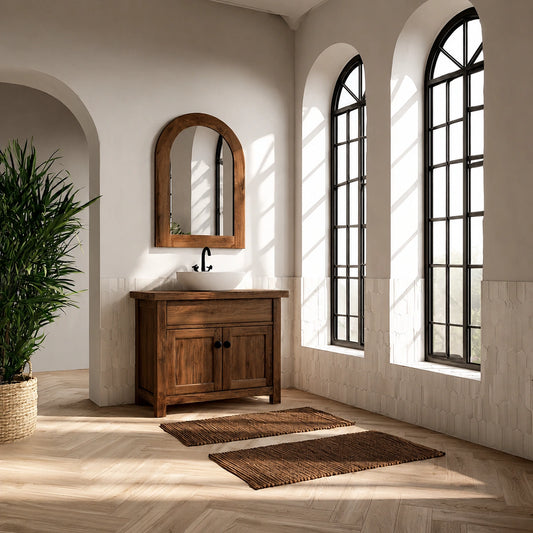 Natural Solid Wood Bathroom Vanity with Drawer and 2 Doors – Rustic Style - Livewoodcraft