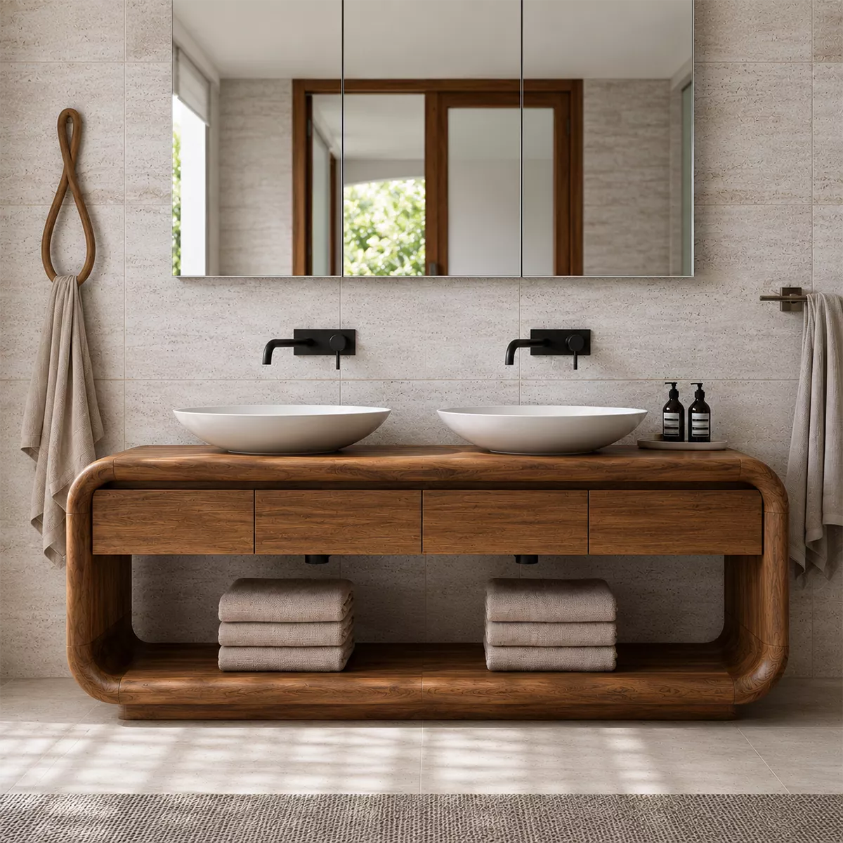 Natural Solid Wood Bathroom Vanity with Four Drawers and Open Shelves Traditional - Livewoodcraft - 4