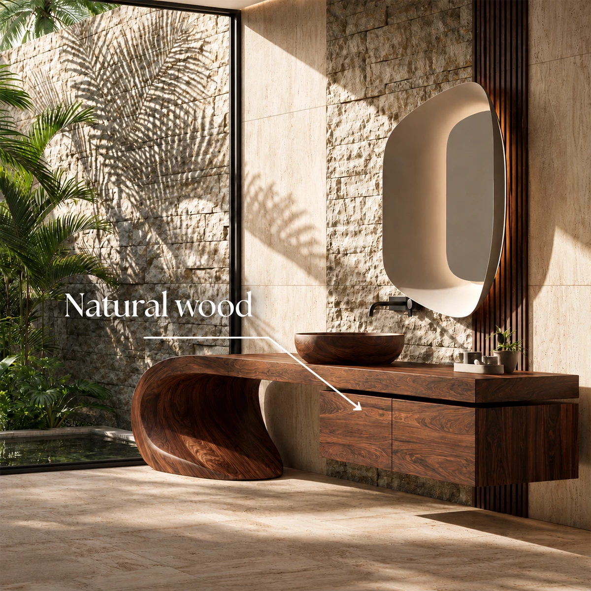 Natural Solid Wood Bathroom Vanity with Four Drawers and Sculptural Loop Base - Livewoodcraft - 10