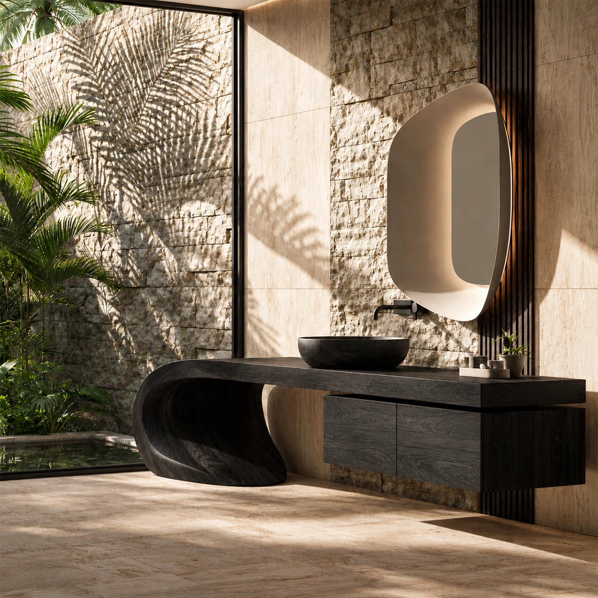 Natural Solid Wood Bathroom Vanity with Four Drawers and Sculptural Loop Base - Livewoodcraft - 2