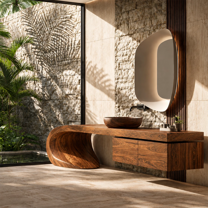 Natural Solid Wood Bathroom Vanity with Four Drawers and Sculptural Loop Base - Livewoodcraft - 4