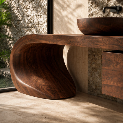 Natural Solid Wood Bathroom Vanity with Four Drawers and Sculptural Loop Base - Livewoodcraft - 5