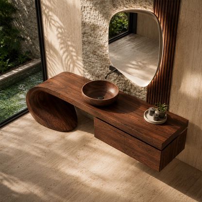 Natural Solid Wood Bathroom Vanity with Four Drawers and Sculptural Loop Base - Livewoodcraft - 6