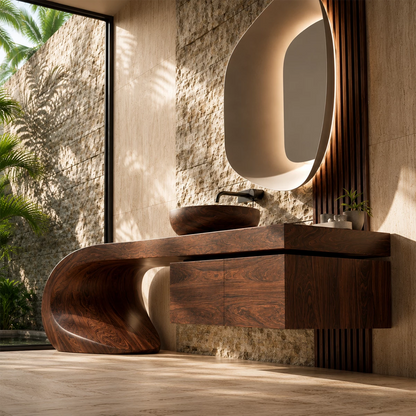 Natural Solid Wood Bathroom Vanity with Four Drawers and Sculptural Loop Base - Livewoodcraft - 7