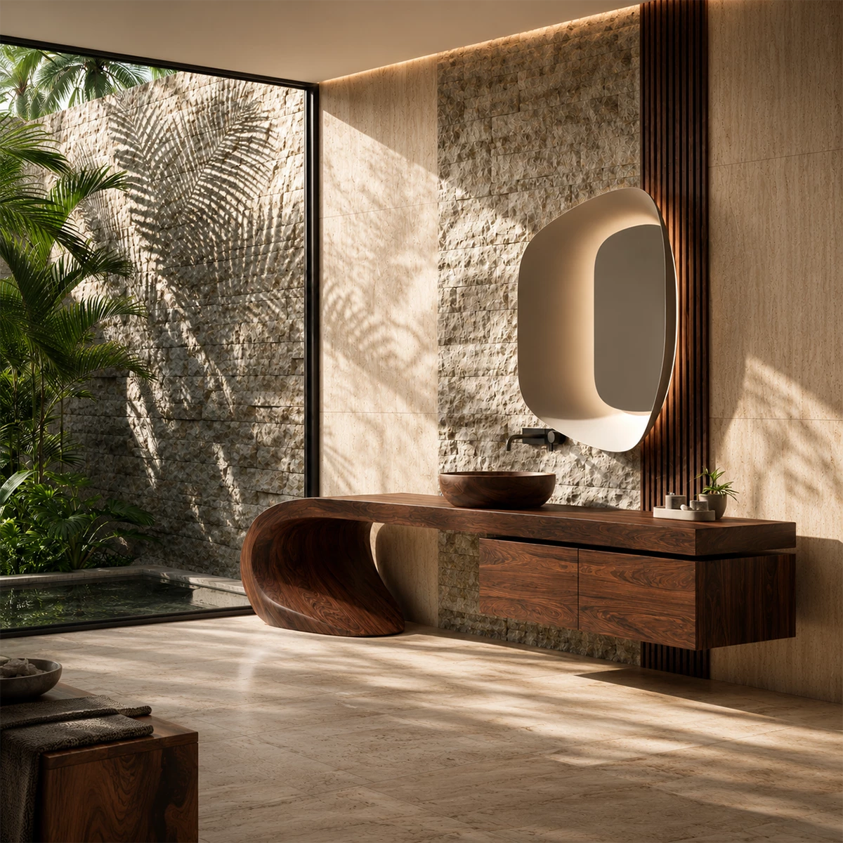 Natural Solid Wood Bathroom Vanity with Four Drawers and Sculptural Loop Base - Livewoodcraft - 8