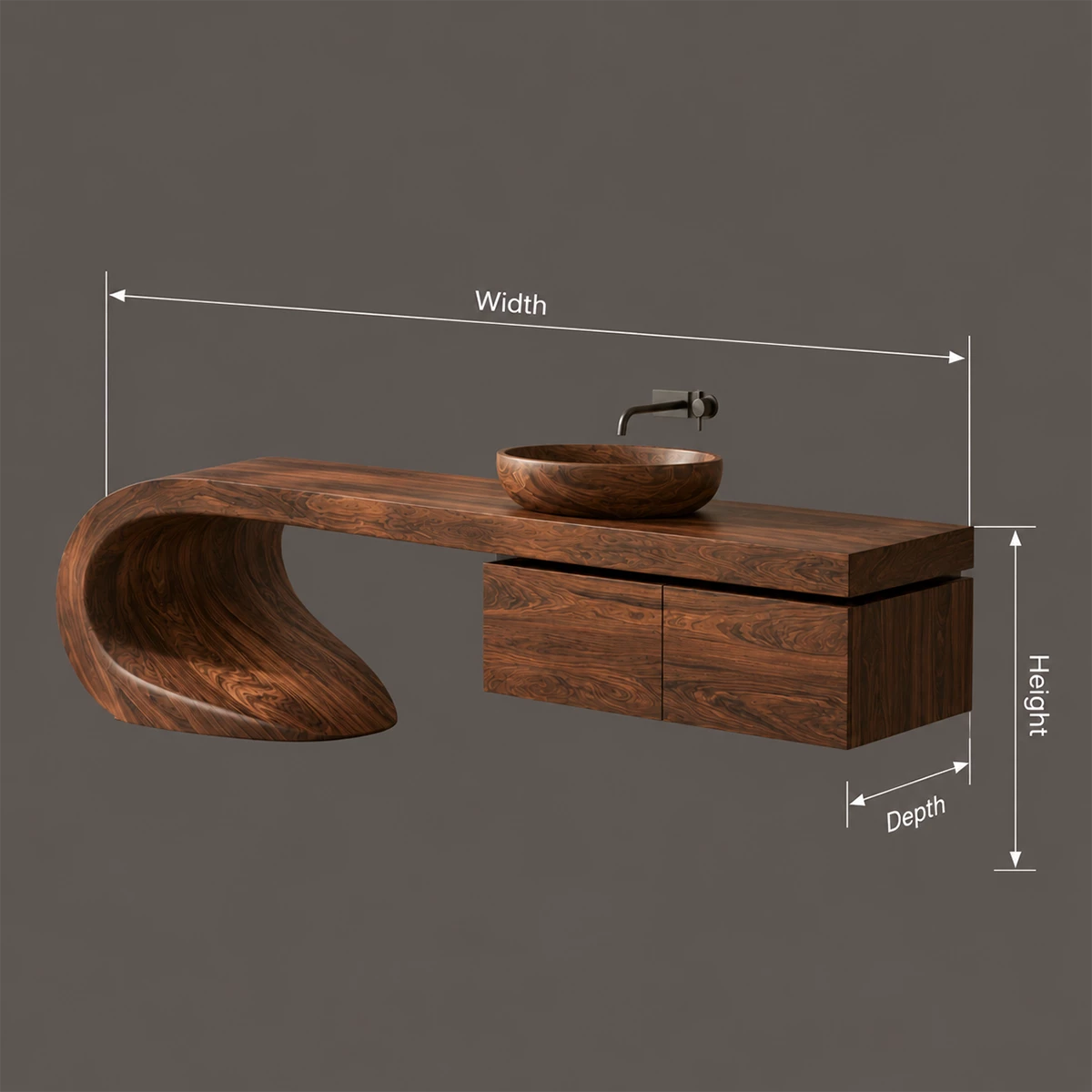 Natural Solid Wood Bathroom Vanity with Four Drawers and Sculptural Loop Base - Livewoodcraft - 9