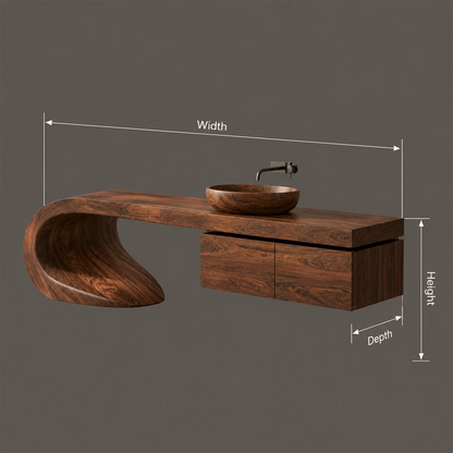 Natural Solid Wood Bathroom Vanity with Four Drawers and Sculptural Loop Base - Livewoodcraft - 9
