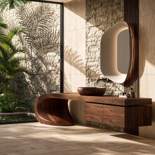 Natural Solid Wood Bathroom Vanity with Four Drawers and Sculptural Loop Base - Livewoodcraft