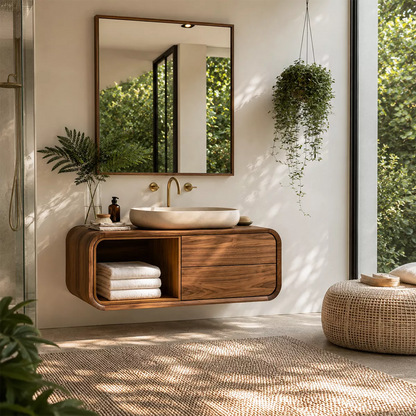 Natural Solid Wood Bathroom Vanity with Open Nook Storage Modern Style - Livewoodcraft - 4