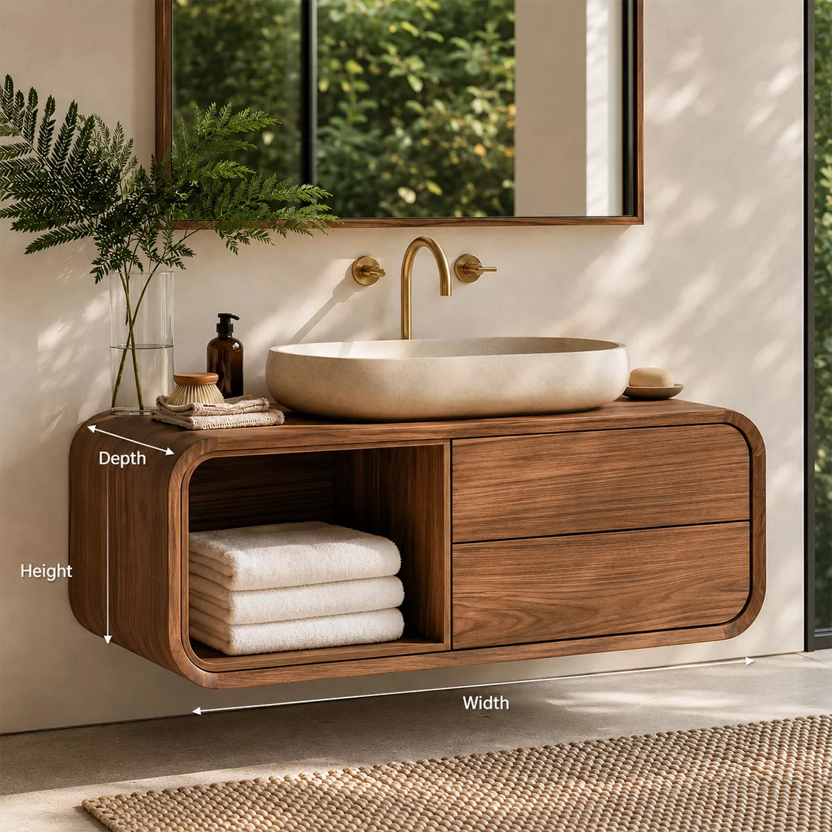 Natural Solid Wood Bathroom Vanity with Open Nook Storage Modern Style - Livewoodcraft - 5