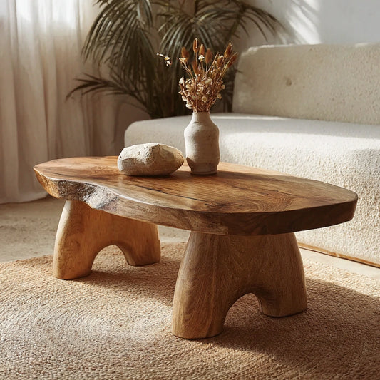 Natural Solid Wood Coffee Table – Live Edge Wabi-Sabi Style - Livewoodcraft