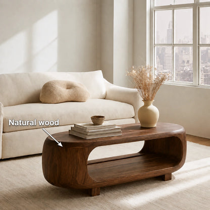Natural Solid Wood Coffee Table – Rounded Japandi Modern Style - Livewoodcraft - 10