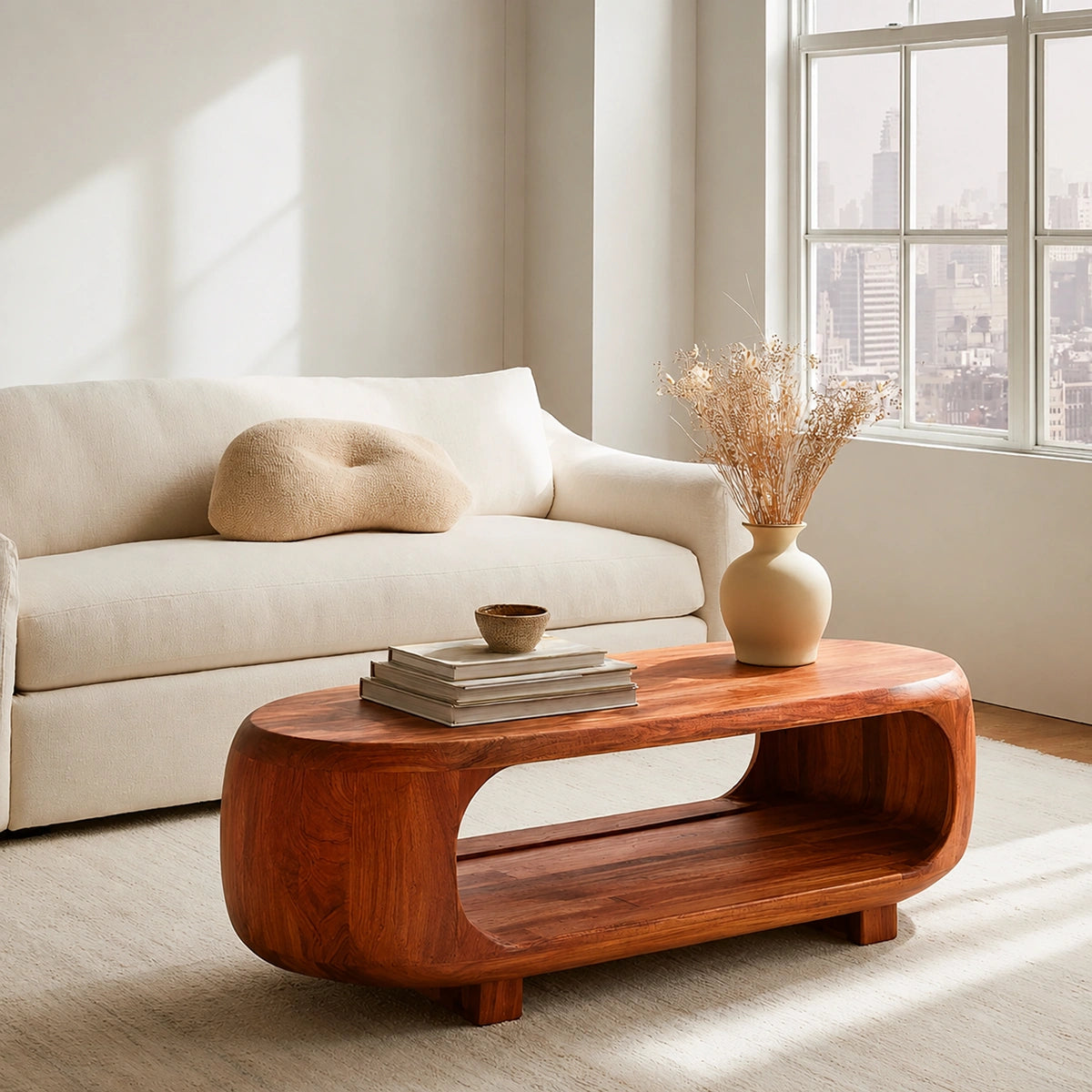 Natural Solid Wood Coffee Table – Rounded Japandi Modern Style - Livewoodcraft - 2
