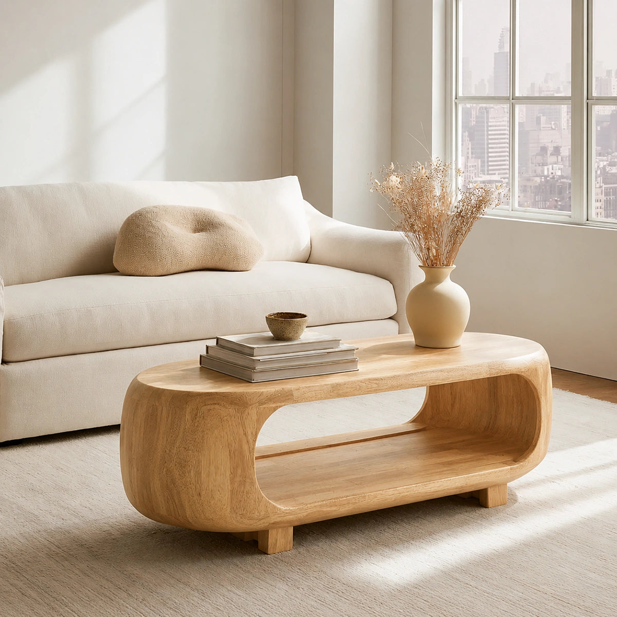 Natural Solid Wood Coffee Table – Rounded Japandi Modern Style - Livewoodcraft - 3
