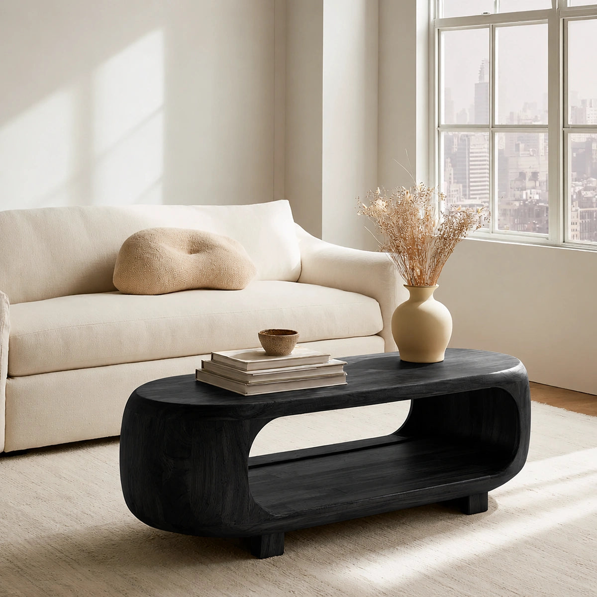 Natural Solid Wood Coffee Table – Rounded Japandi Modern Style - Livewoodcraft - 4