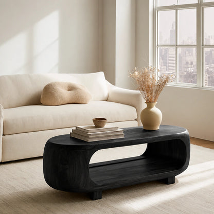 Natural Solid Wood Coffee Table – Rounded Japandi Modern Style - Livewoodcraft - 4