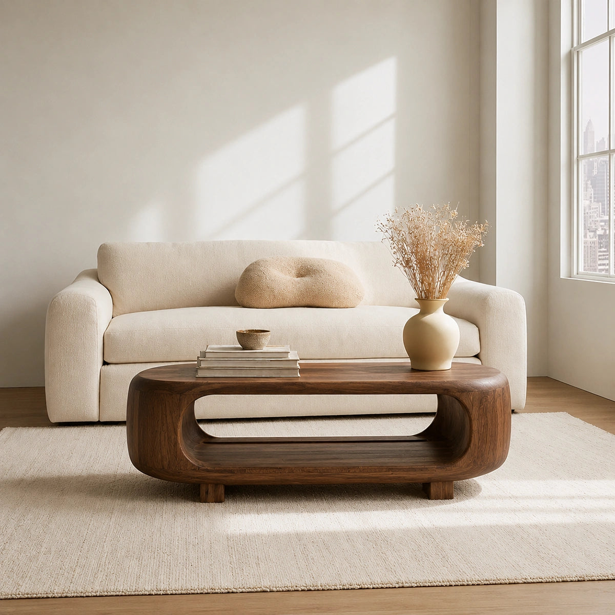 Natural Solid Wood Coffee Table – Rounded Japandi Modern Style - Livewoodcraft - 6