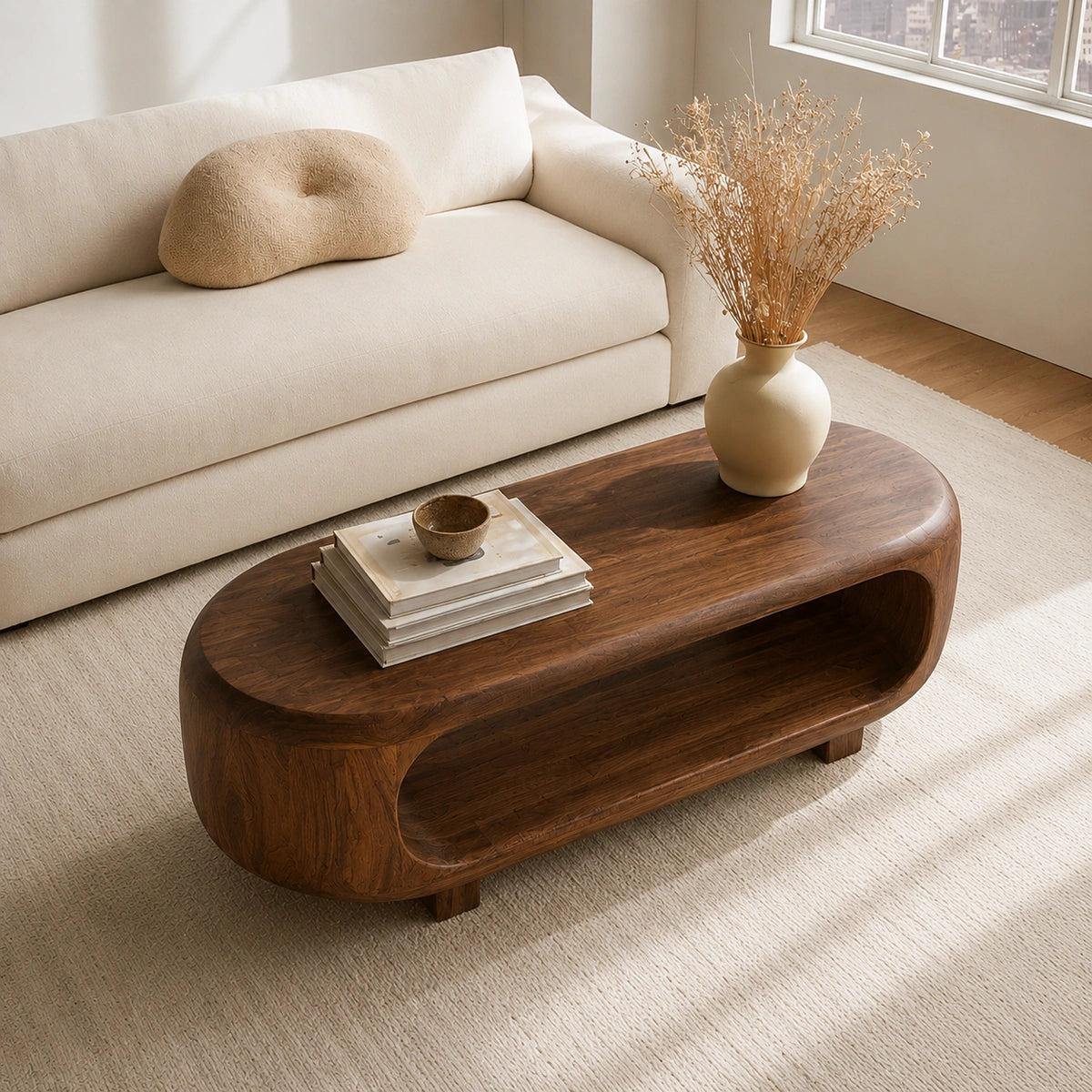 Natural Solid Wood Coffee Table – Rounded Japandi Modern Style - Livewoodcraft - 7