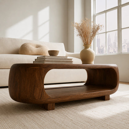 Natural Solid Wood Coffee Table – Rounded Japandi Modern Style - Livewoodcraft - 8
