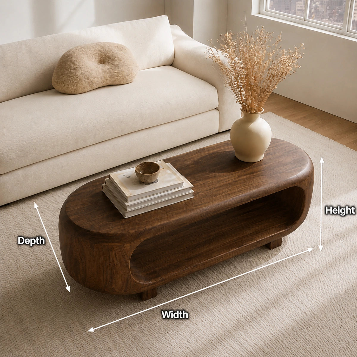 Natural Solid Wood Coffee Table – Rounded Japandi Modern Style - Livewoodcraft - 9