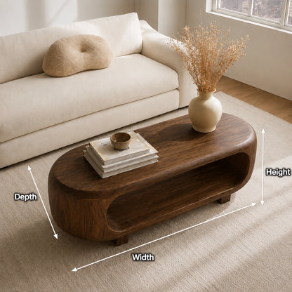 Natural Solid Wood Coffee Table – Rounded Japandi Modern Style - Livewoodcraft - 9